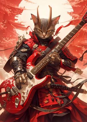 Cat Guitarist Samurai