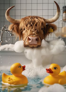 Highland Cow on Bathtub