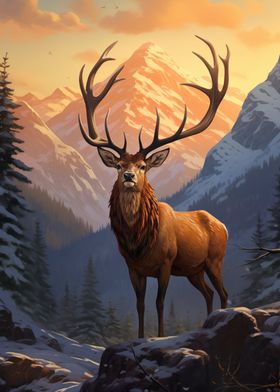 Deer Sunset Mountains