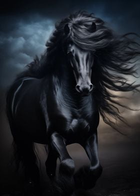 black horse galloping