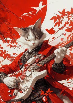 Cherry Blossom Cat Guitar