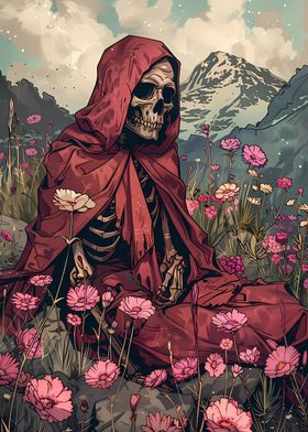 Skeleton enjoying flowers