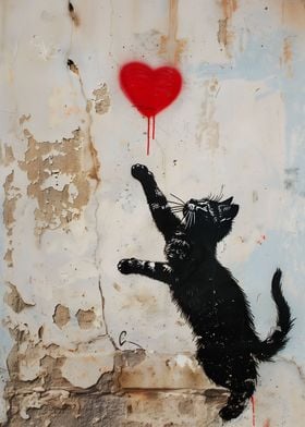 Cat heart Banksy inspired