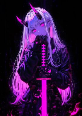 Pink Neon Demon Girl