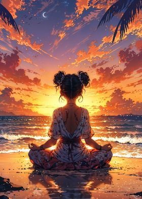 Meditates at Sunset