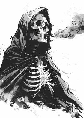 Skeleton smoking cigarette