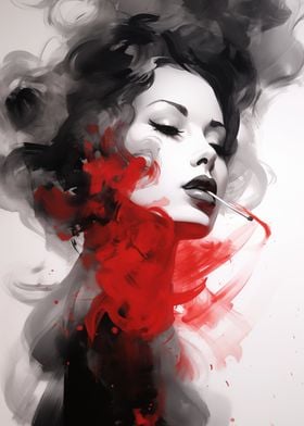 Smoking lady with red lip