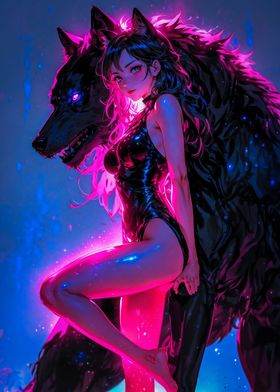 Sexy Girl with her Wolf