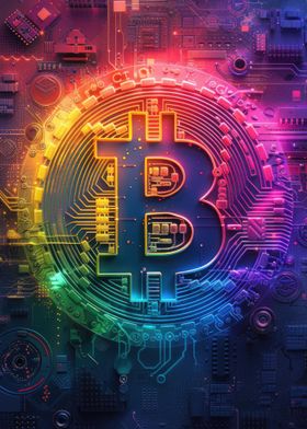 Neon Rainbow Bitcoin Logo