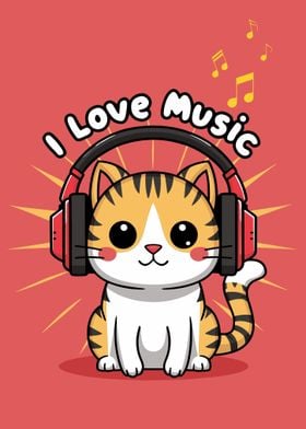 cat cartoon i love music