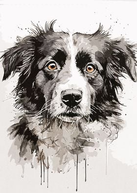 Black white Dog Painting