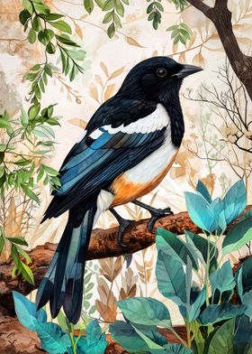Magpie animal bird art