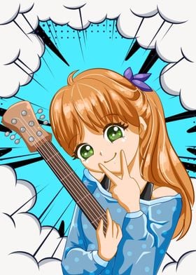 Cute Anime Girl And Guitar