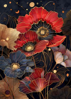 Art Nouveau red flowers