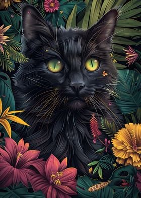 Cat with Flowers 