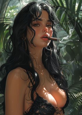 Girl Smoke in the Jungle