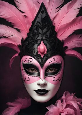 A woman in a carnival mask