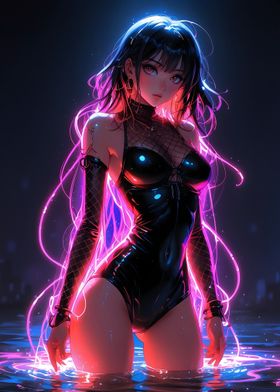 neon glowing anime babe