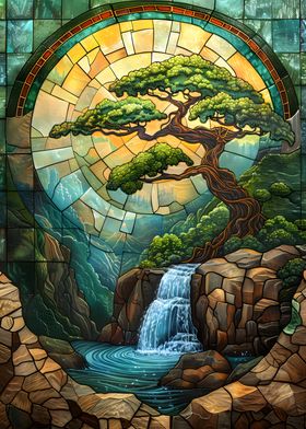 Bonsai tree stained glass
