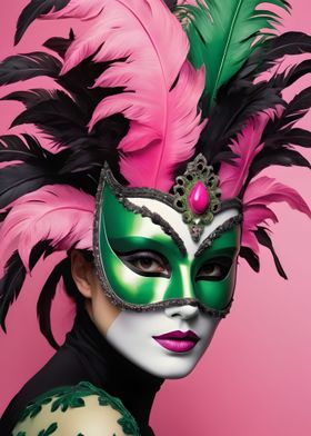 A woman in a carnival mask