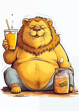 Fat Lion Animal Art