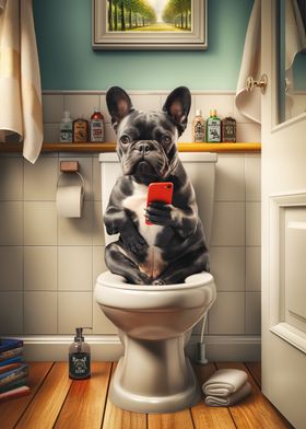 French Bulldog on Toilet