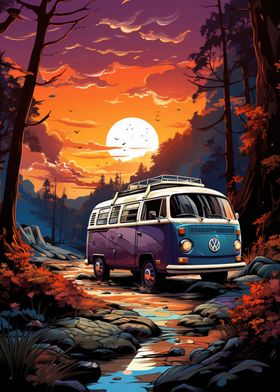 Retro VW Bus Mountain Ride
