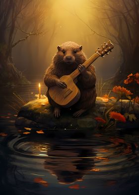 Beaver with Guitar