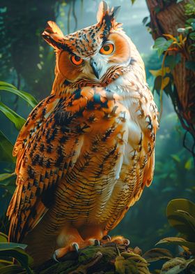 Owl in tropical rainforest