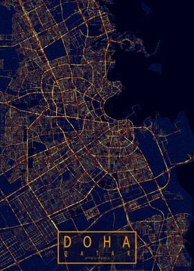 Doha Qatar Map City At Nig