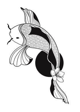 Japanese carp and flower