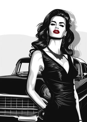 Woman Classic car Red lips