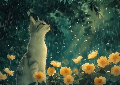 Garden Cat in the Rain