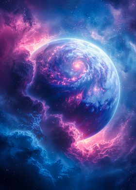 Blue purple cosmic planet