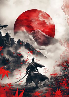 samurai warrior red moon