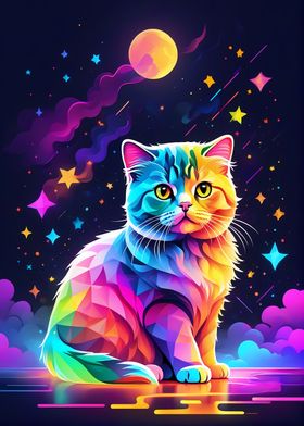 Neon Colorful Cat