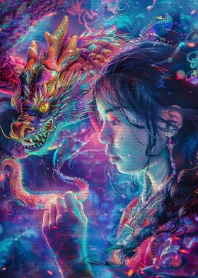 Asia woman a dragon
