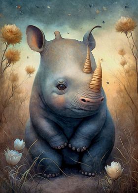 Cute baby rhino poster
