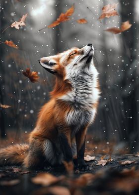 cute fox with leaves