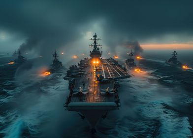 Warship in sea