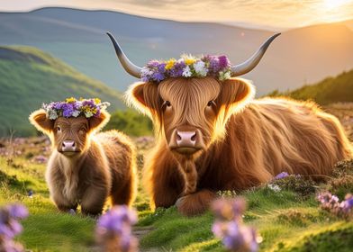 A highland cow in the hill