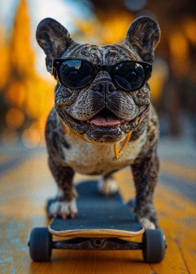 pug dog skateboarding