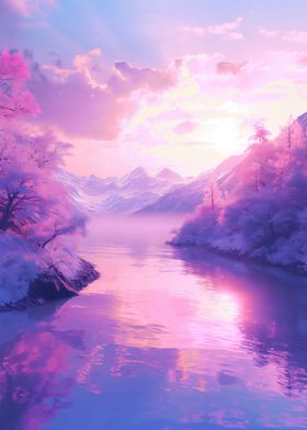 Pastel Lake Landscape