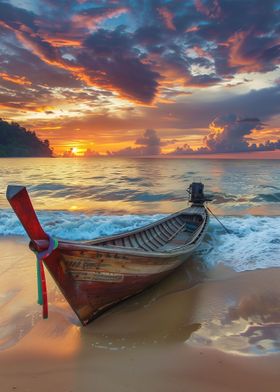 Thai Fisher Boat On Beach
