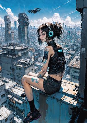 Dystopian Cityscape Girl