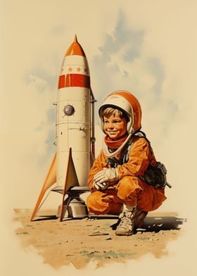 Boy astronaut retro style
