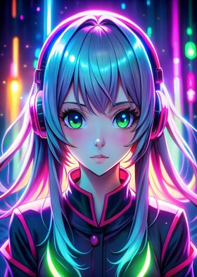 Neon Anime Gamer Girl