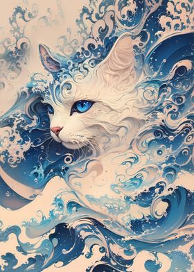 The Great Wave White Cat