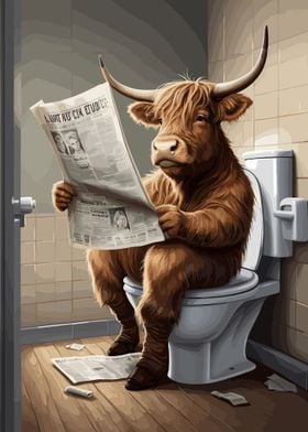 Highland Cow on The Toilet