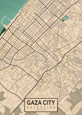 Gaza City Map Vintage